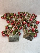 Lot of 2 Dansk Holidays Red Cherries Garlands Decorations Each 9 Feet Long