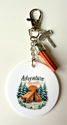 Handmade ''Adventure Awaits'' Camping Keychain-Camping Charm-Travel Lover Gift