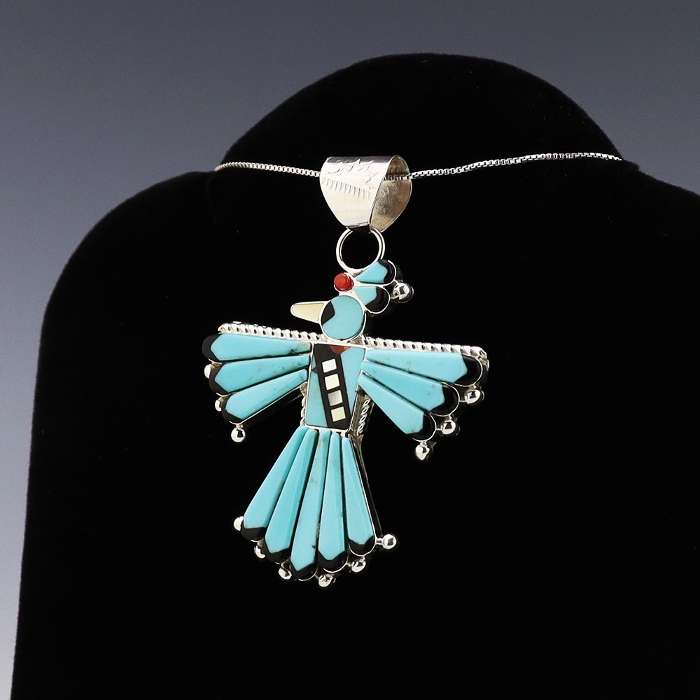 NATIVE AMERICAN ZUNI TURQUOISE THUNDERBIRD PENDANT BY MICHELLE PEINA View 4