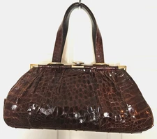 VTG Industrial Argentina Medium Brown Genuine Alligator Handbag Clasp Lined