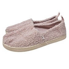 NEW Toms 4 Y Pink Fuzzy Fleece Slip On Flat Back to School Alpargata Casual