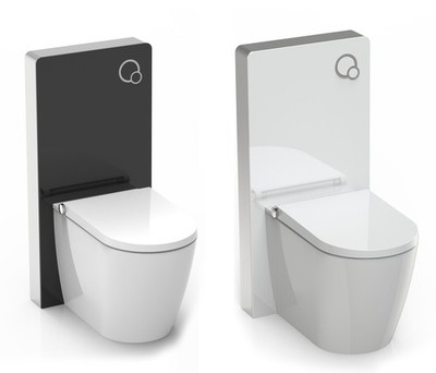 Alu Sanitärmodul Spülkasten Vorwandelement für Stand WC Glas in schwarz / weiß