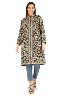 Handmade Kashmiri Wool Embroidered Coat: Traditional Indian Jacket