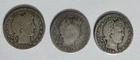 3 Silver Barber Quarters - see Dates And Mint  marks