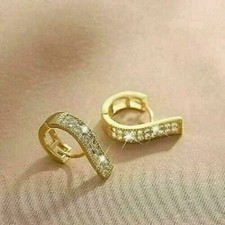 1.5Ct Real MoissaniteHuggie Hoop Woman's Earrings 14K Yellow Gold Plated