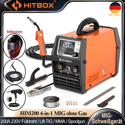 Fülldraht MIG Schweißgerät HITBOX 200A 4-in-1 MMA TIG 220V Digital &Spoolpistole