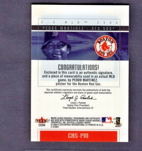 Camiseta deportiva Skybox Ex 2004 claramente auténtica parche prueba automática #cas-pm Pedro Martinez Foto 2 de 2