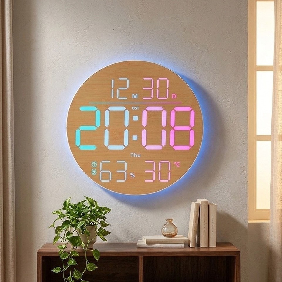 LED Wall Clock ABS Frame 25.4x25.4x3cm RGB Effects Time Date Week ...