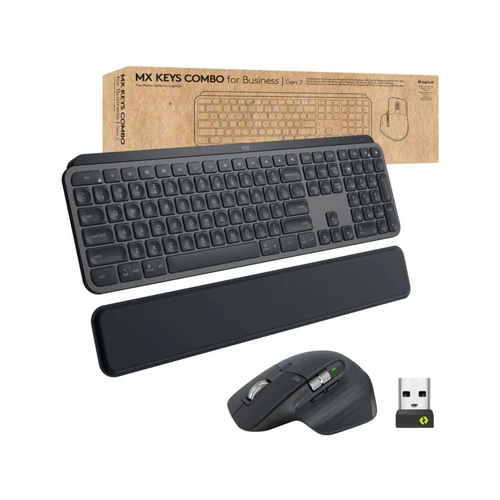 Logitech MX Keys Backlit Keyboard Mouse and Palm Rest Bluetooth QWERTY UK Graphi