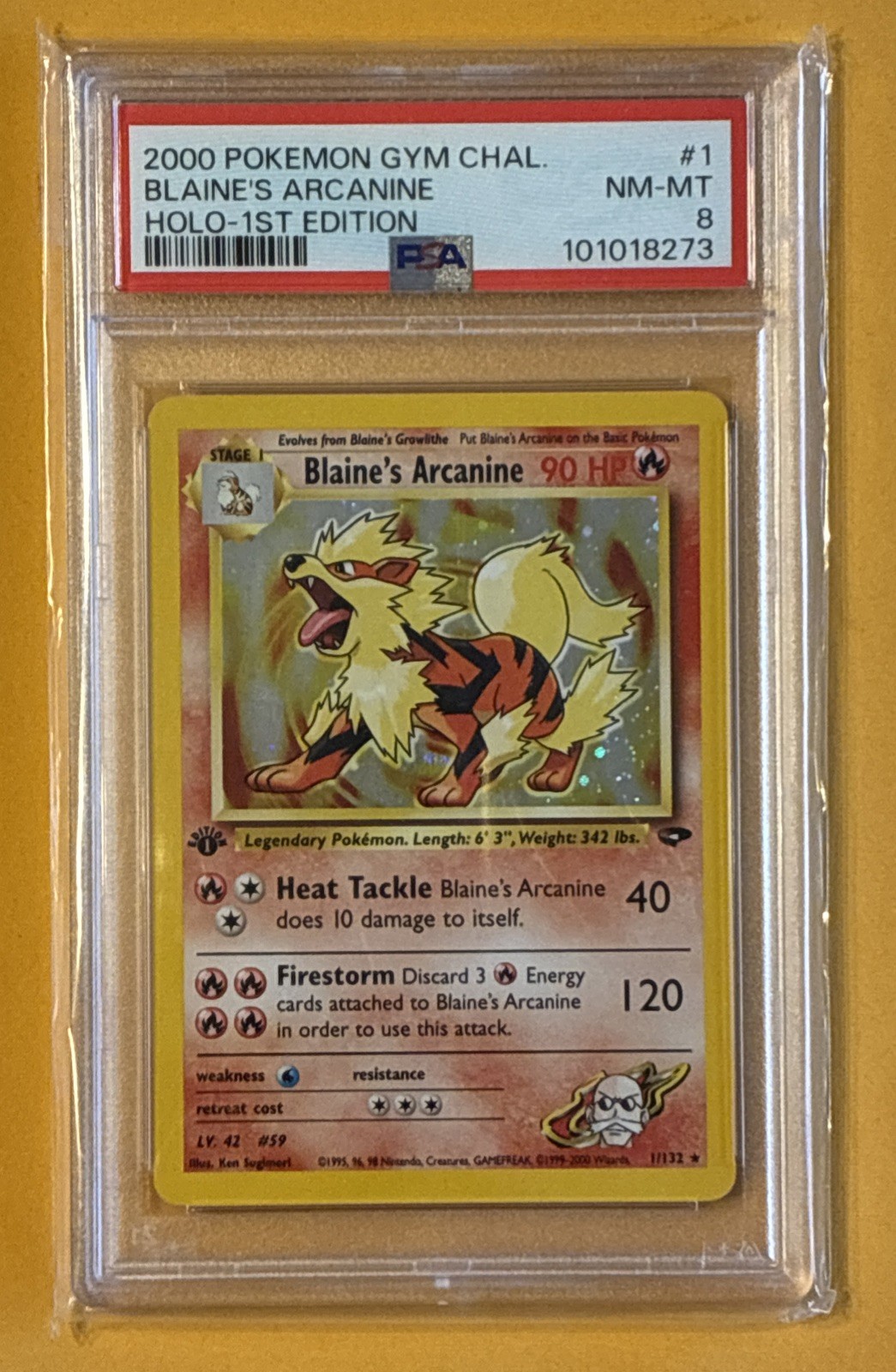 2000 Pokemon Gym Challenge #1 Blaine'S Arcanine Holo 1st Edition PSA 8