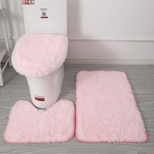 Solid 3-PC Bathroom Rug Set - Bath Mat  Contour Rug  Toilet Lid Cover
