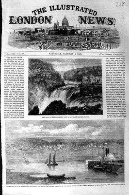 Original alter antiker Druck 1862 Falls River Du Oup Kanada Fraserville Lawrence