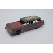 Vintage Cast Iron Station Wagon Toy Car - Grey Red Worn Finish Antique Diecast