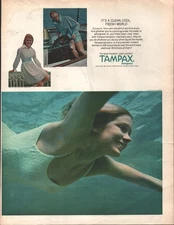 1968 Tampax Tampons sexy woman swimming White swimsuit vintage ad g2