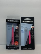 LOT x 2 Tweezerman Pretty In Pink Tweezers Full Size Slant Mini Slant NEW