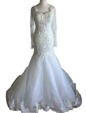 Victoria Kay wedding dress size 6 Ivory Lace Pearls Trumpet Tulle Glitter Sample