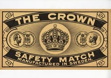 Antique, Unused THE CROWN MATCH BOX LABEL, Large Crate Label