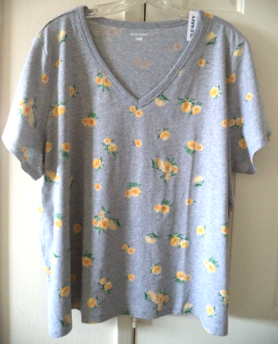 Old Navy Friendly Daisy Floral Print Heather Grey Body VNeck Tshirt 3XL 24 26 3X