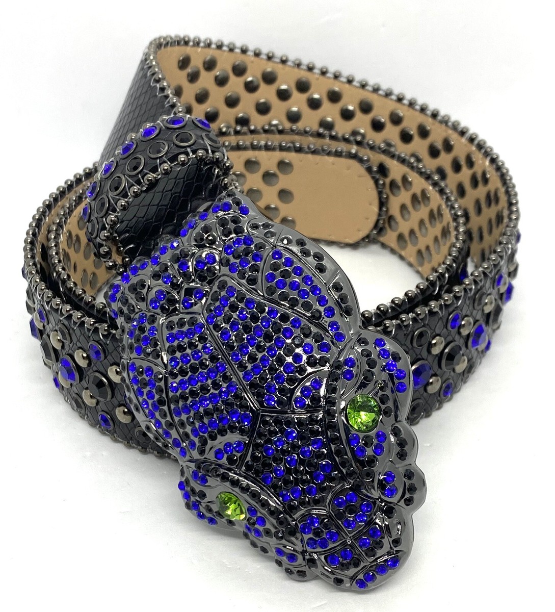 Vintage Black Blue Green Stones Snake Belt Size 36 | eBay