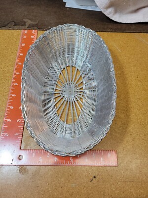 Vintage Aluminum/Brass Oval Woven Wire Bread Fruit Basket 10'' x  6'' Excellent! 