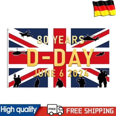 5ftx3ft Large Memorial Day Flag 1944-2024 June 6th for UK Normandy Landings Day