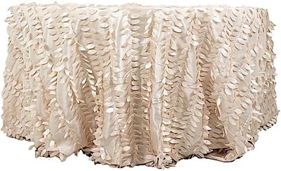 132-Inch Beige Taffeta round Tablecloth Leaf Petals Design Wedding Party Events 