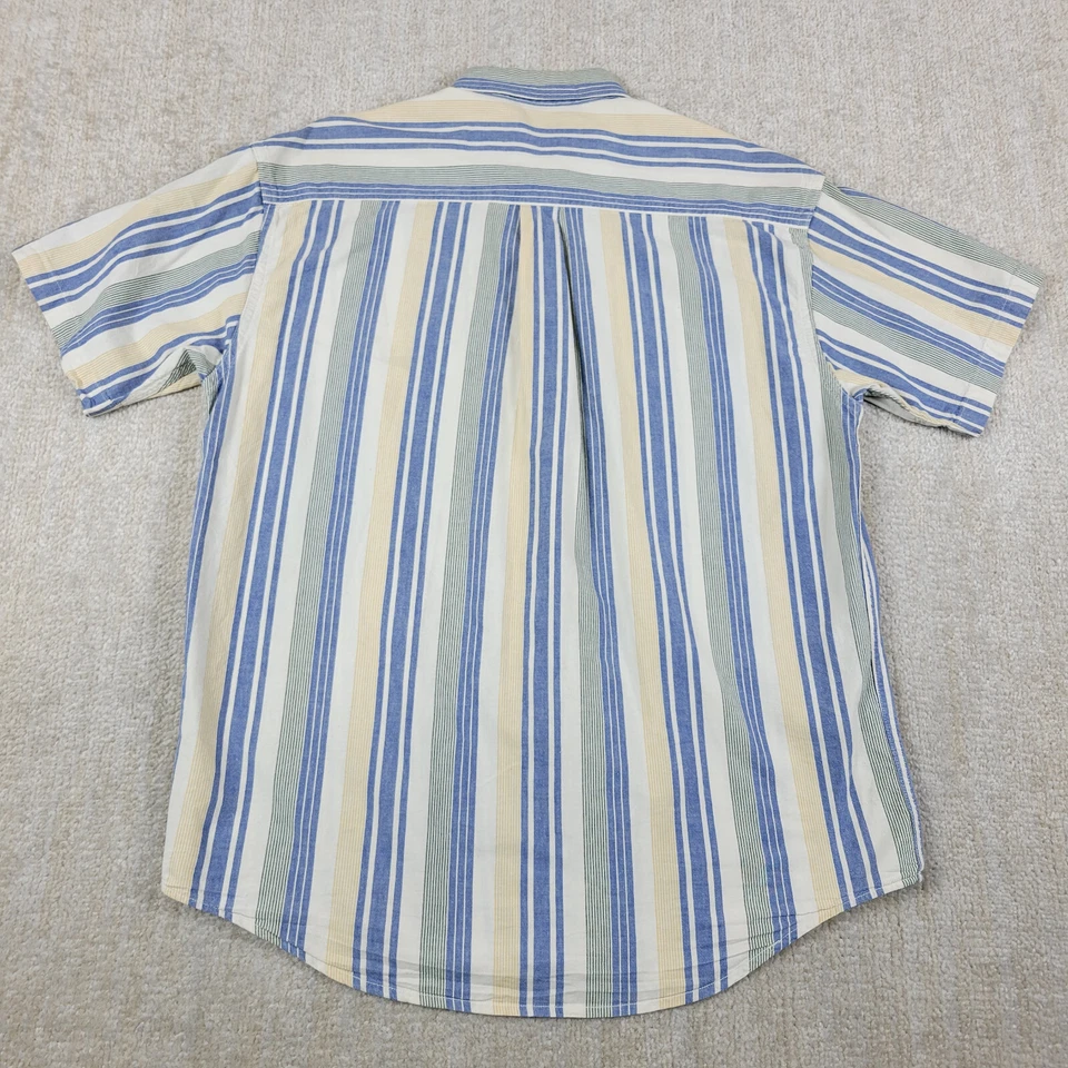 Vintage LL Bean Denim Shirt Mens XL Blue Striped Short Sleeve Button Up 80s USA - Image 2 of 4