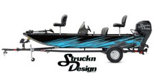 Cyan Blue Torn Scratch Black Design Wrap Fishing Bass Boat Vinyl Decal USA