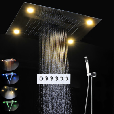 Thermostatic Electric LED Shower Bath 5 Function Massage Mist Shower Head Set