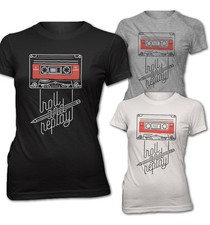T-shirt femme slim fit roll and replay cassette musicale vintage audio neuf rrg16