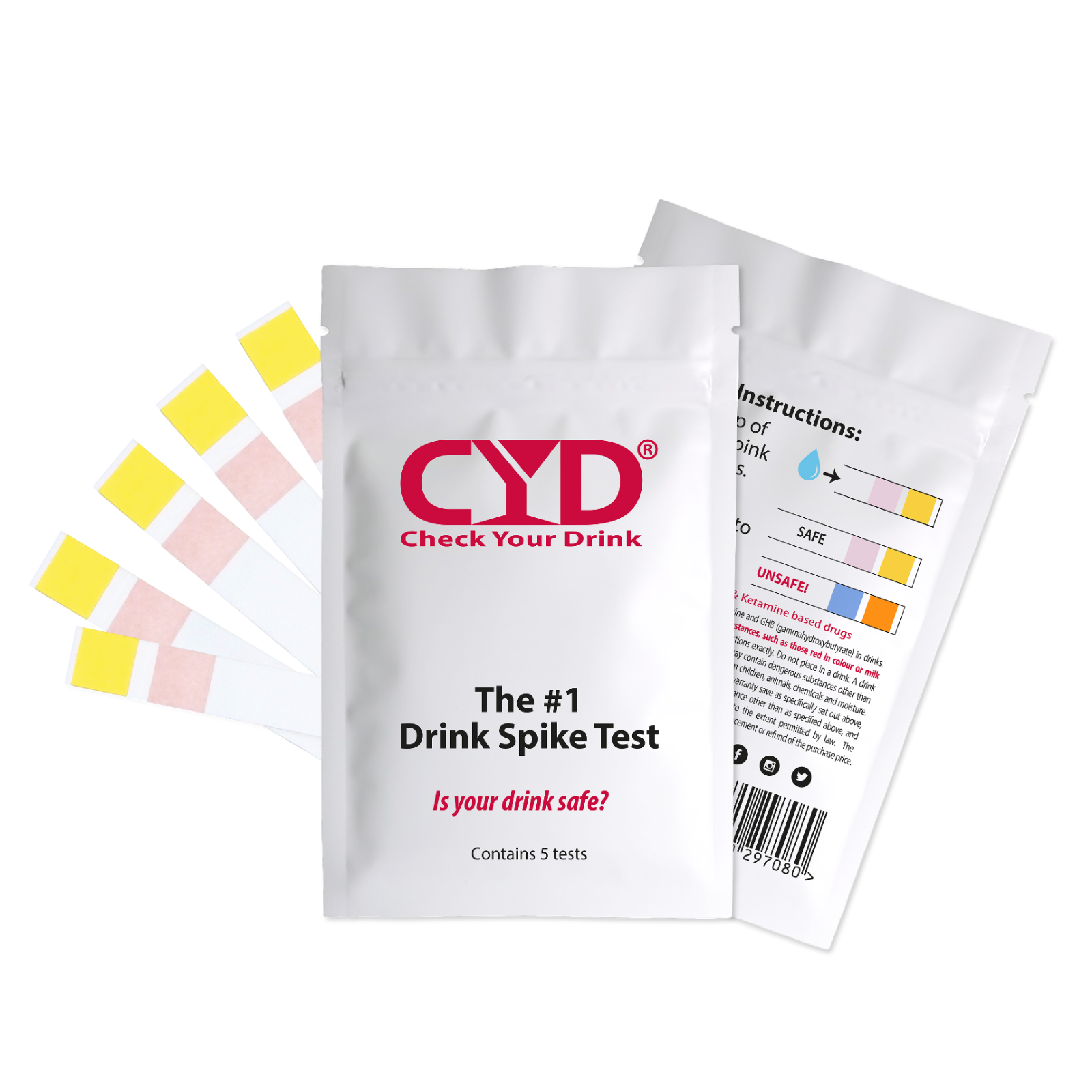 Check Your Drink with CYD®: 5 test strips for Ketamine & GHB in drinks!