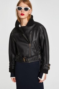 Cropped faux leather jacket zara