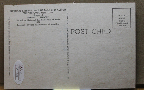 "MICKEY MANTLE" HALL OF FAME GOLD PLAQUE POST CARD(JSA) - Picture 2 of 2