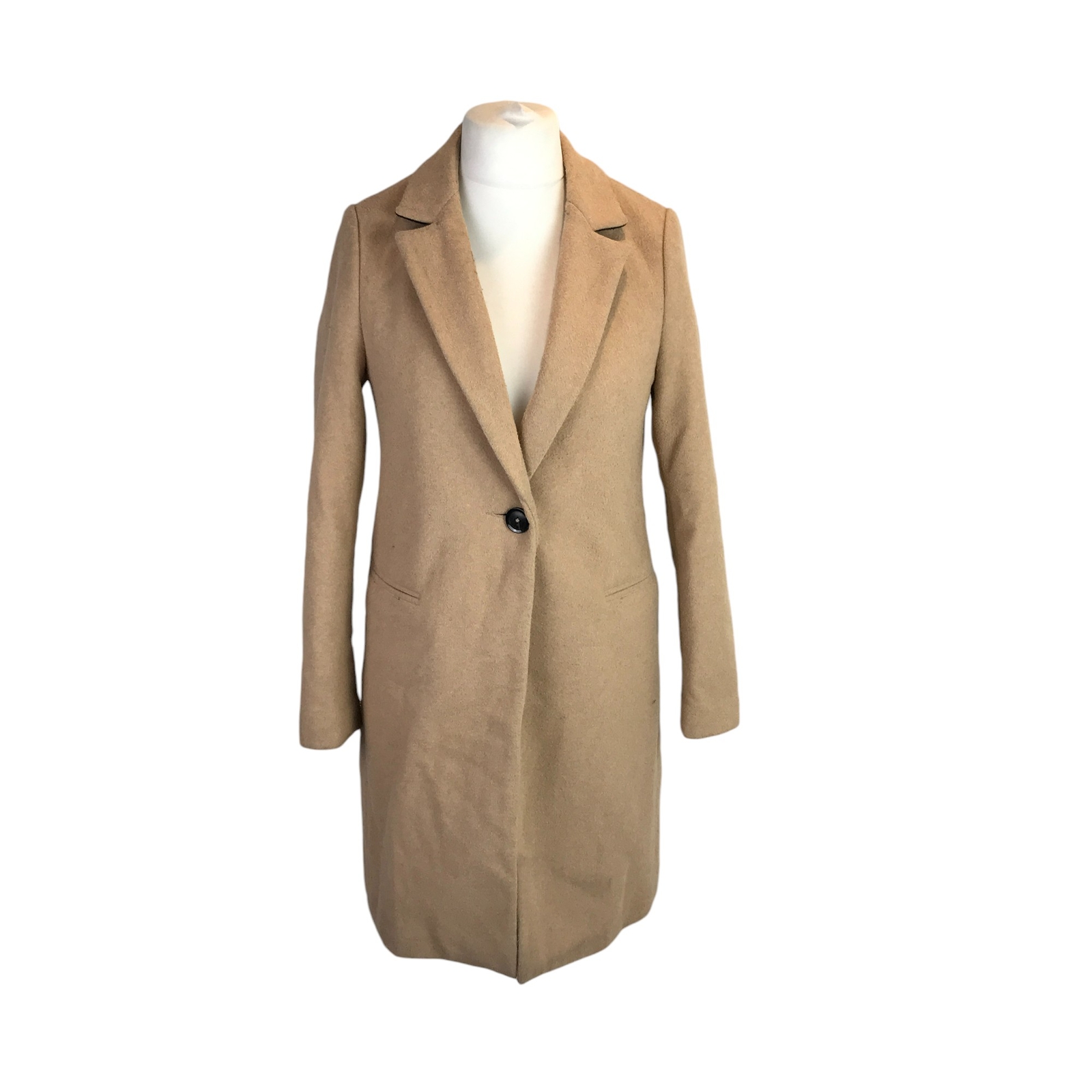 New Look Trench Coat Jacket Beige Ladies Size 8 Single Breasted Overcoat Smart