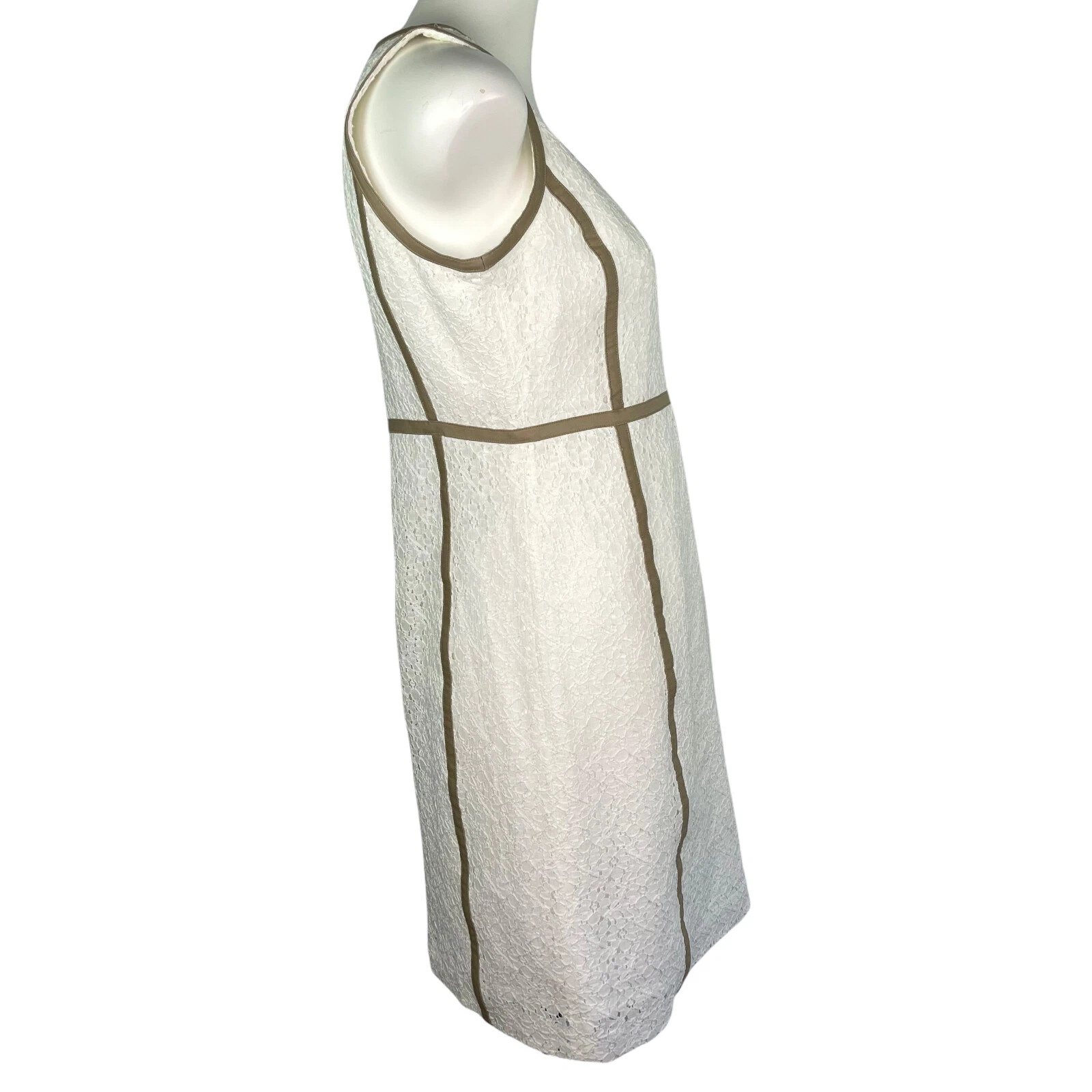 Abito donna Michael Kors bianco floreale pizzo marrone orlo tubino taglia 8P Petites