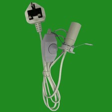E14 White UK Plug Light Bulb Holder Inline Dimmer Switch Desk Table Salt Lamp