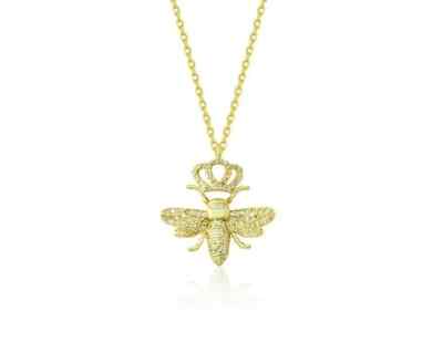 0.65 Ct Round Real Moissanite Queen Bee Pendant Necklace 14k Yellow Gold Plated