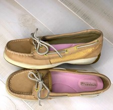 Sperry Top Sider Loafers Womens 7.5 M Classic Boat Shoes Lace Up Casual w Gold