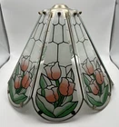 Vintage 80 s Tiffany Style Tulip Glass Brass Lamp Shade Sky Blue Pink Green