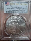 2020P $1 PCGS MS70 SILVER EAGLE EMERGENCY ISSUE FIRST STRIKE #817903.70/39858490