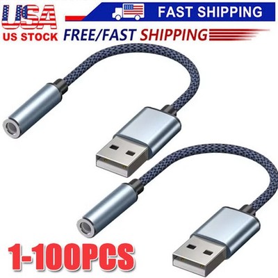New USB Type A To 3.5mm AUX Female Audio Headphone Jack Cable Adapter Lot