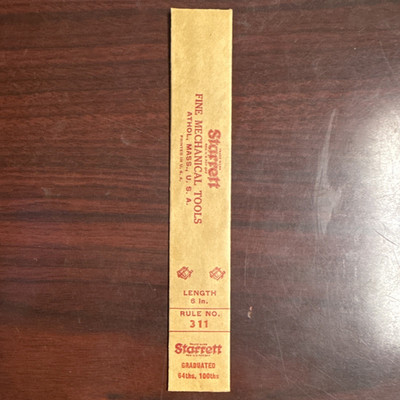 Starrett No. 311 6in Rigid Rule 64ths & 100ths Graduation Tempered Steel