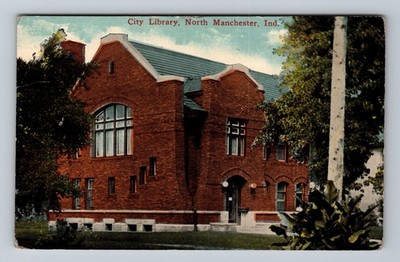 North Manchester IN-Indiana City Library Vintage Postcard