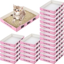 30 Pack Disposable Cat Litter Box Foldable Paper Kitty Tray 13.8x10x2 in Smal...