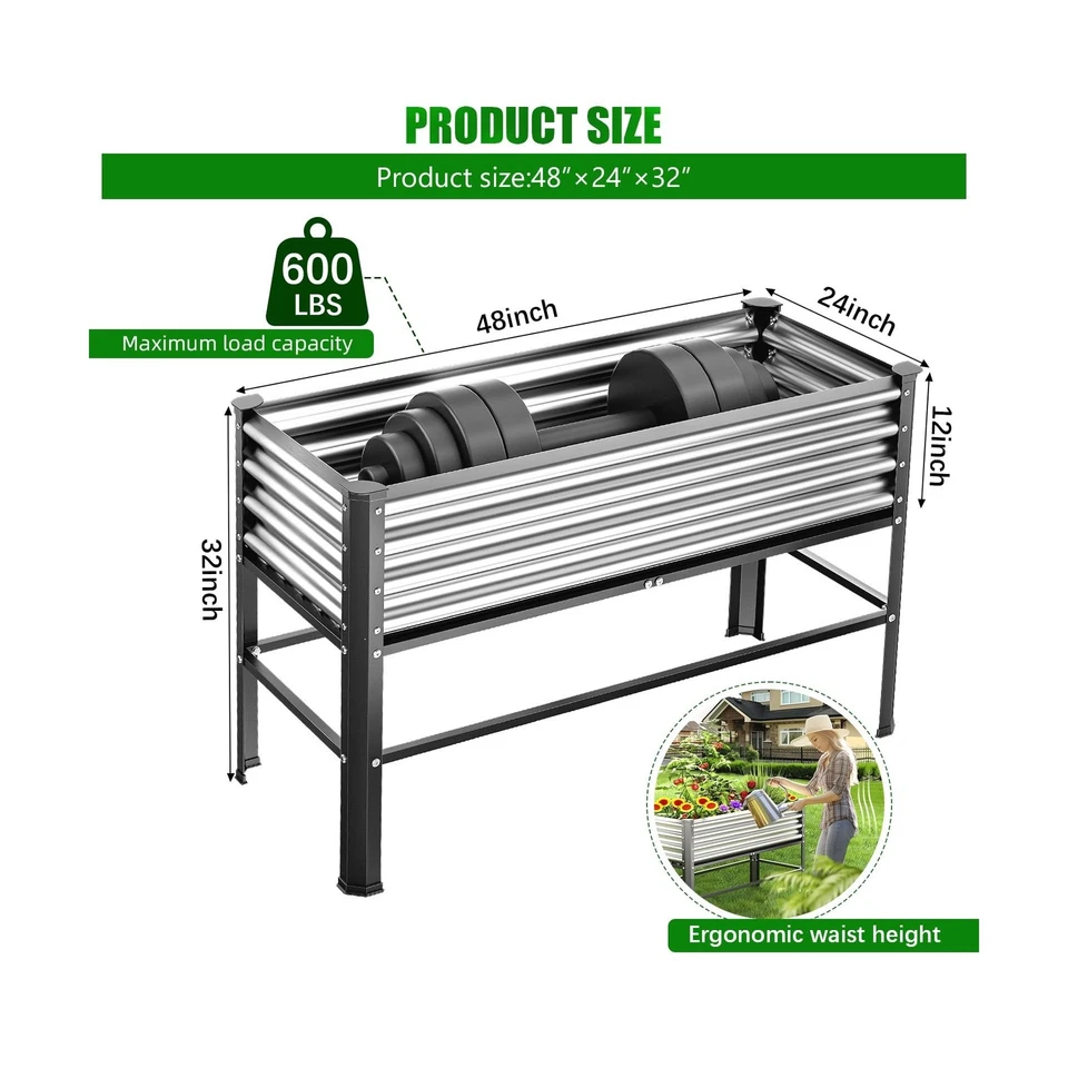 Cama de jardín elevada con patas Doniks 2 piezas, 48×24×32 pulgadas grande para exteriores Meta Foto 4 de 4