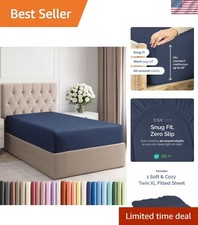 Twin XL Fitted Sheet for Dorms - Wrinkle-Free, Easy-Care Navy Blue Comfort