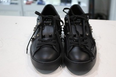 Valentino Black Leather Rockstud Untitled Low Top Sneakers Size 38 