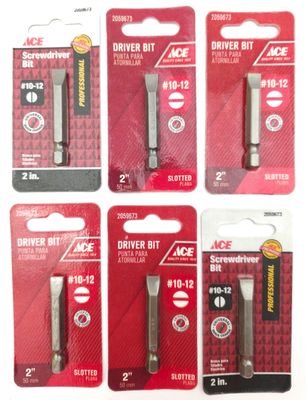 #ad Lot of 6 Ace Hardware 2059673 #10 12 Slotted ScrewDriver Bits 2quot; Long $10.99