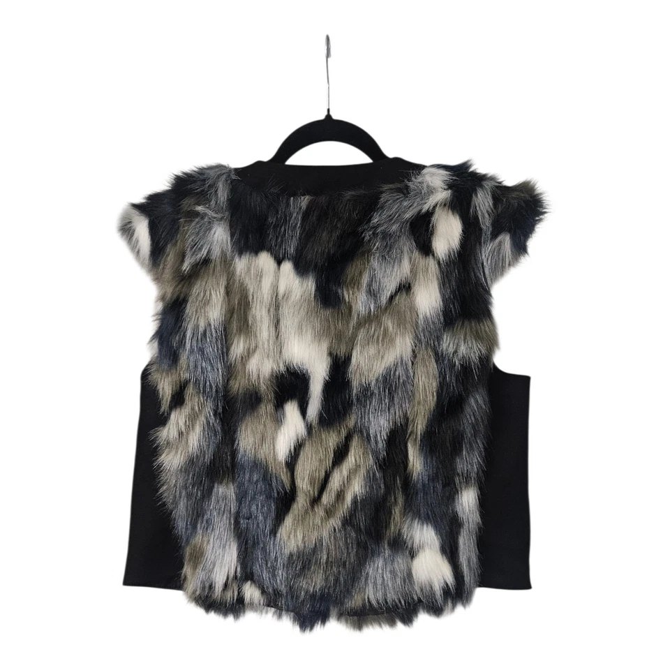 Chaleco de piel sintética CAbi para mujer M negro multicolor mangas cortas elásticas Foto 2 de 4