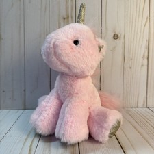 2022 FAO Schwarz Pink Unicorn Gold Glitter Soft Plush Stuffed Animal Toy 9" EUC